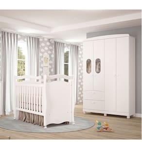 Quarto de Bebê Berço, Guarda-roupa 4 Portas 2 Gavetas Happy Espresso Móveis Branco