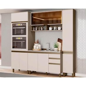 Cozinha Modulada Completa Connect 4 Peças (1Aéreo+2Paneleiros+1Balcão) CPT99 Duna/Cristal - Henn