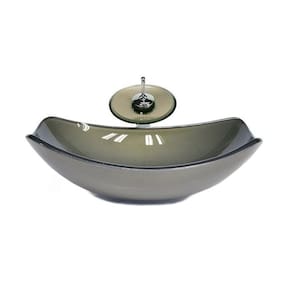 Cuba de Vidro Oval Chanfrada 51cm Ouro Envelhecido + Valvula + Torneira Cascata Ouro Envelhecido