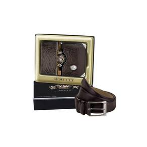Kit Couro Carteira Mini Mitty Cinto Fasolo M0 - Marrom - 120