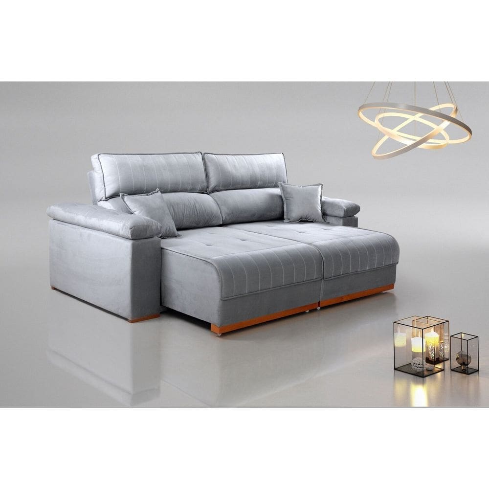 Sofá Retrátil e Reclinável 2 Lugares Dalia Suede Cinza