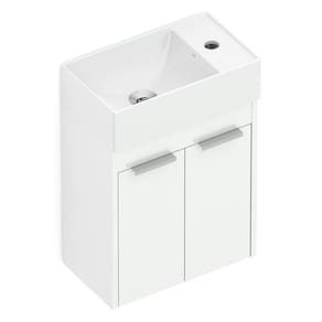 Kit Gabinete Saveiro 2 Portas 40x22 com Lavatório Integrado e Espelho Branco