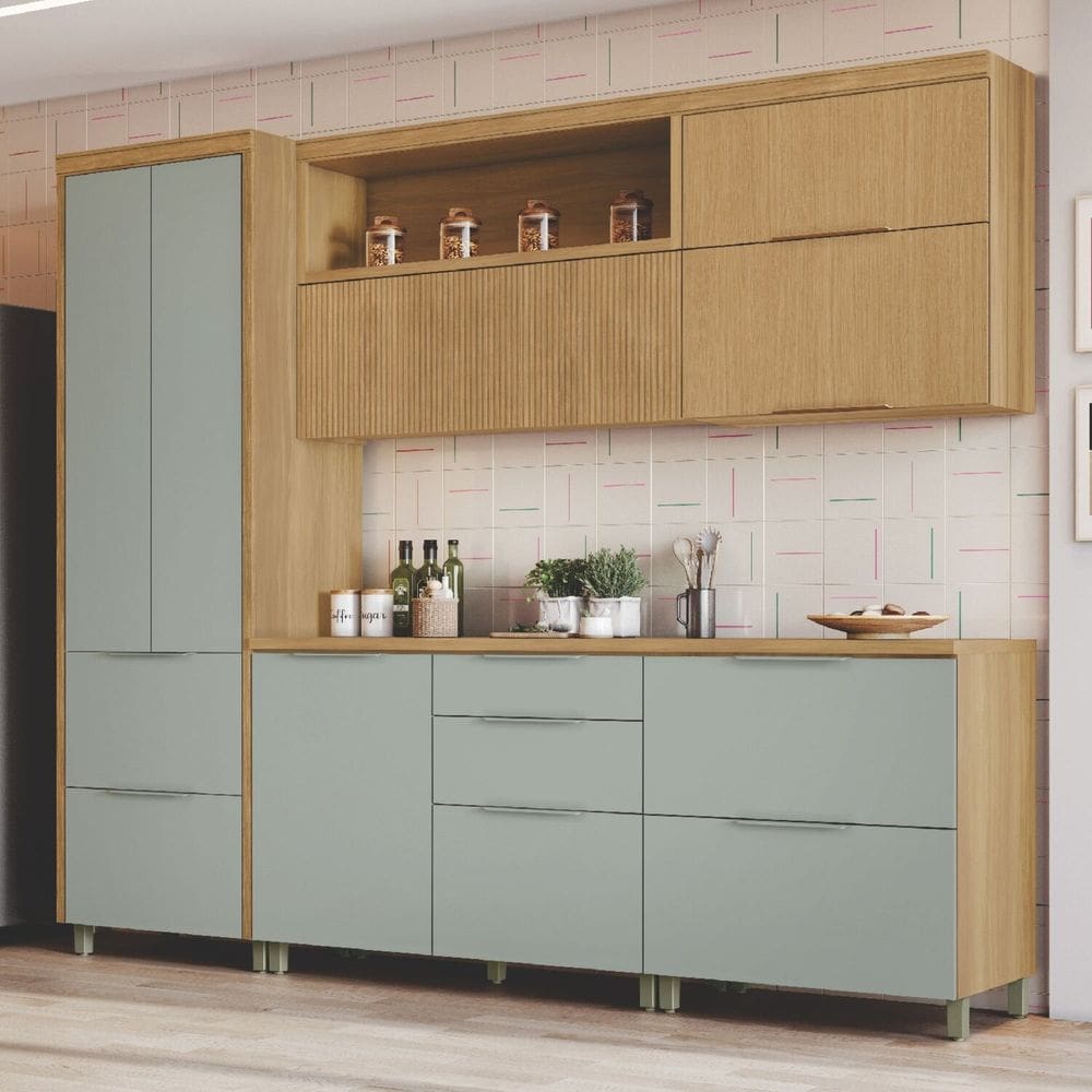 Cozinha 5 Peças 7 Portas 6 Gavetas Marquesa 100% Mdf Marrom/Verde