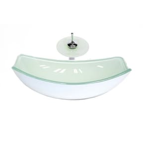 Cuba de Vidro Oval Chanfrada 51cm + Valvula + Torneira Cascata Branco