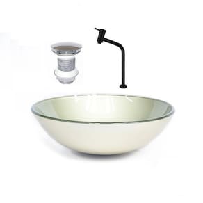 Cuba de Vidro Redonda 31cm + Valvula + Torneira Champanhe
