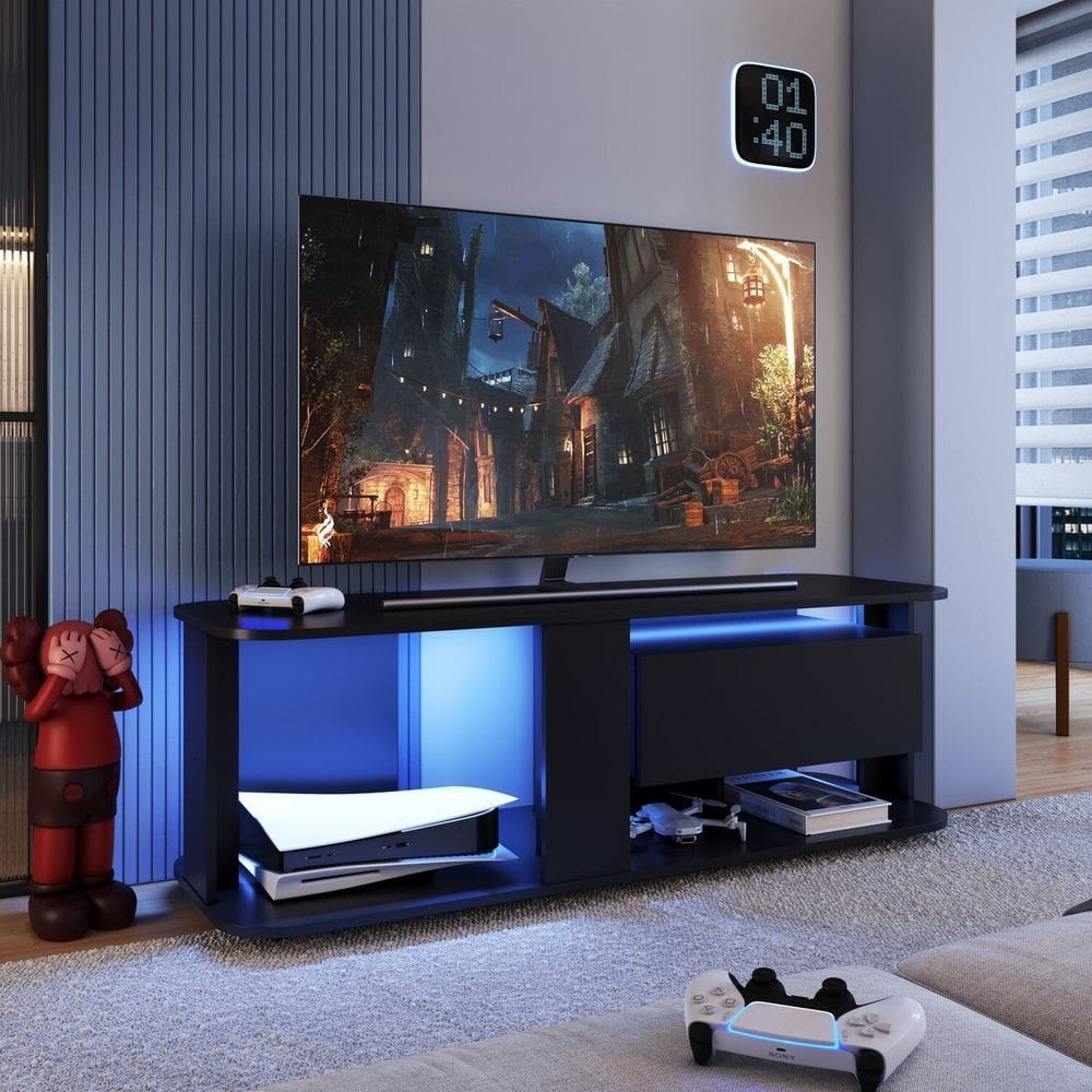 Rack para Tv até 55 Polegadas Estilo Gamer com 1 Gaveta e Iluminação em Led Rgb Preto