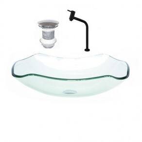 Cuba de Vidro Oval 47cm com Válvula e Torneira Jateada