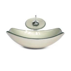Cuba de Vidro Oval Chanfrada 51cm + Valvula + Torneira Cascata Champanhe