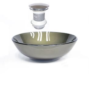 Cuba de Vidro Redonda 42cm Ouro Envelhecido + Válvula Click Ouro Envelhecido