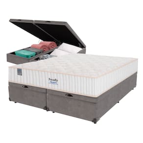 Cama Box Baú Cinza e Colchão King Miami Molas Ensacadas Euro Pillow Sealy