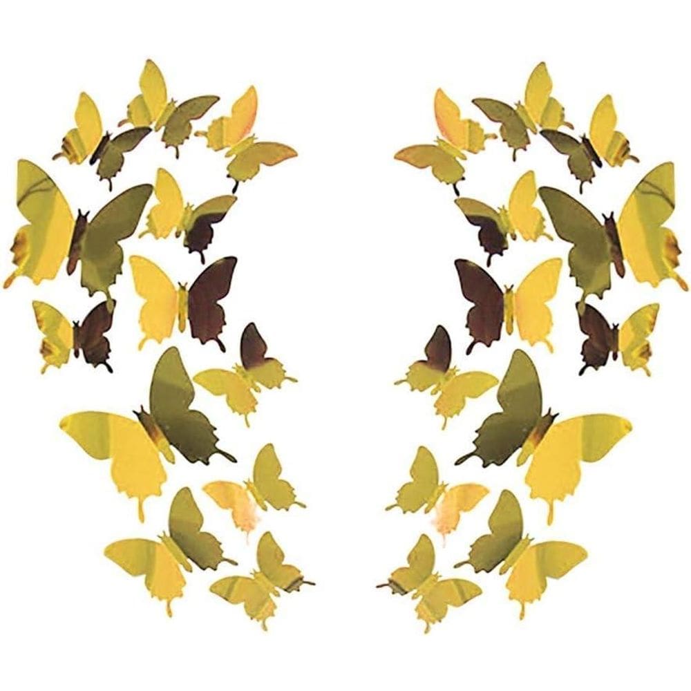 Adesivos De Parede Borboleta 3D Dourada Com 12 Unidades