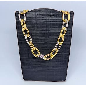 Colar Choker Feminino Corrente Elos grandes dois Banhos Dourado com Prata Folheado Ouro Lançamento Tendência Moda