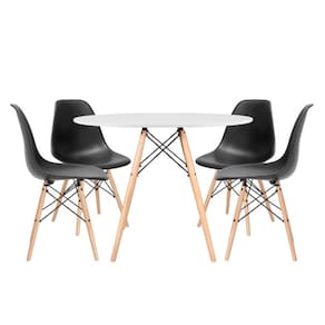 Kit - Mesa Redonda Eames 120 Cm Branco + 4 Cadeiras Eiffel Dsw Preto