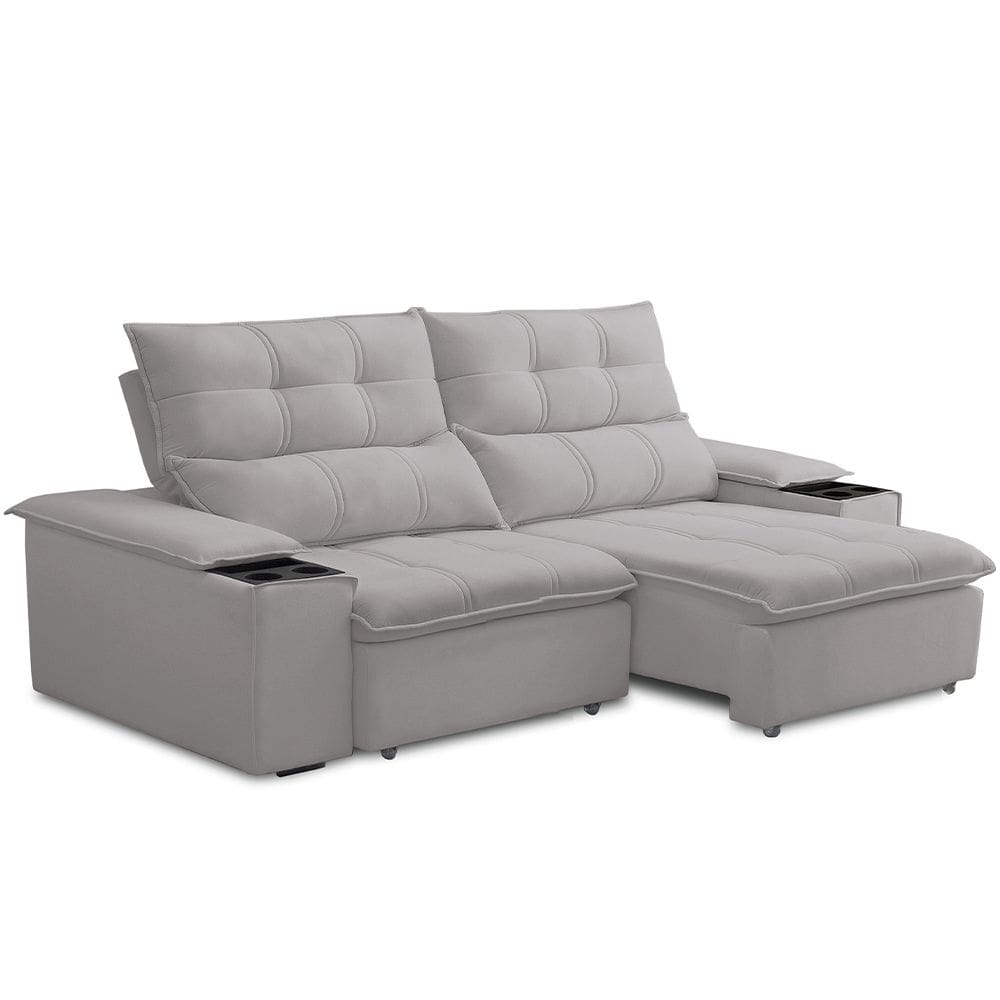 Sofá Retrátil Reclinável Para Sala de Estar Living 210cm Ártico F04 Veludo Cinza - Lyam Decor