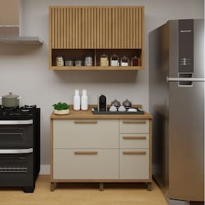 Cozinha Torino com Balão 3 Portas e Armáreo Aéreo com Nicho Cinamomo/Off White