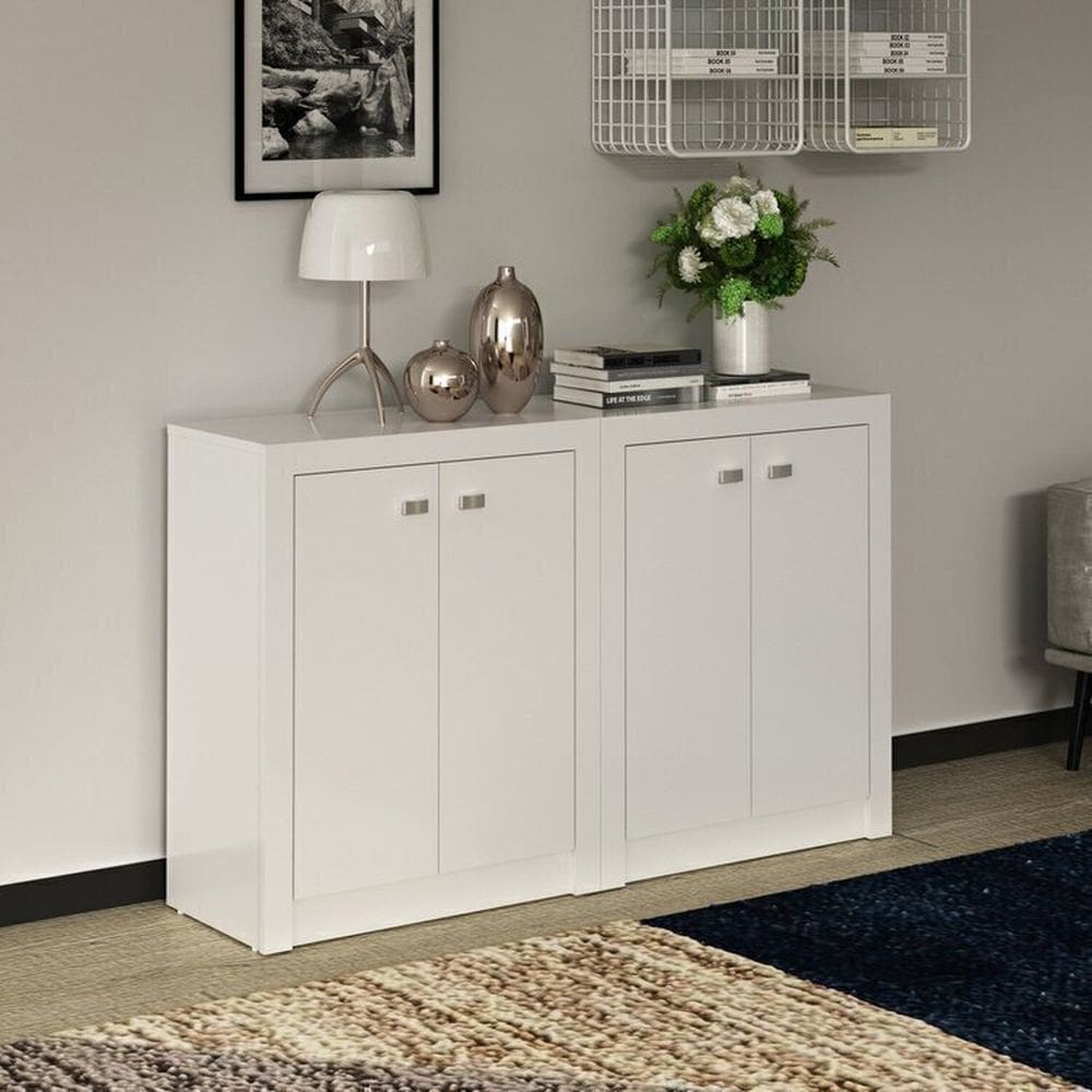 Kit 2 Balcões Me4103 com 4 Portas e Prateleira Branco