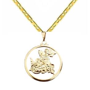 Corrente Piastrine 60cm + Pingente São Jorge Masculino Banhada a Ouro