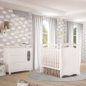 Quarto de Bebê Berço, Cômoda 4 Gavetas 1 Porta Happy Espresso Móveis Branco