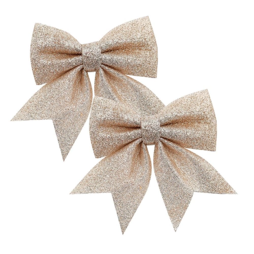 Laço Glitter Champanhe Gold Natal 13cm 2 Unidades - Magizi
