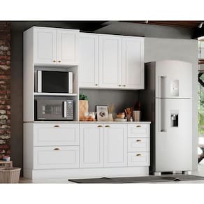 Kit de Cozinha Modulada 4 Peças Americana (1 Aéreo. 1 Balcão, 1 Paneleiro, 1 Complemento) Branco - Henn