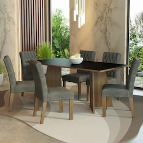 Conjunto Sala de Jantar Mesa Tampo de Madeira 6 Cadeiras Rustic/Preto/Silver Madison Madesa