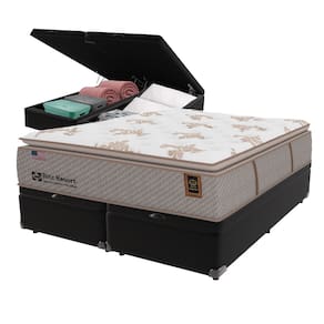 Cama Box Baú Preto e Colchão Queen Ritz Resort Pillow High Tech Sealy