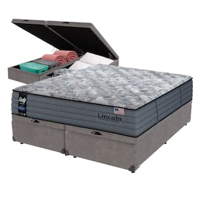 Cama Box Baú Cinza e Colchão Queen Lincoln Molas Ensacadas Sealy
