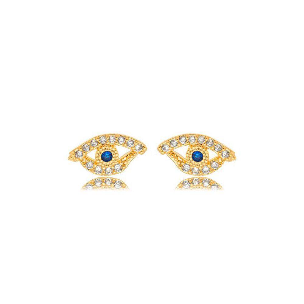 Brinco Olho Micro Zircônia Banhado Em Ouro