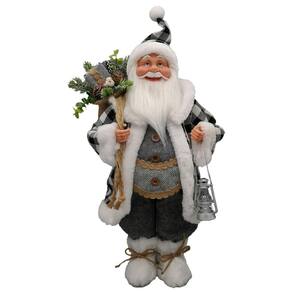 Papai Noel Médio Cinza Xadrez Decoração Natal 50Cm
