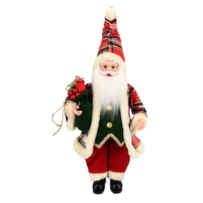 Papai Noel Pequeno Vermelho Xadrez Decoração Natal 50Cm