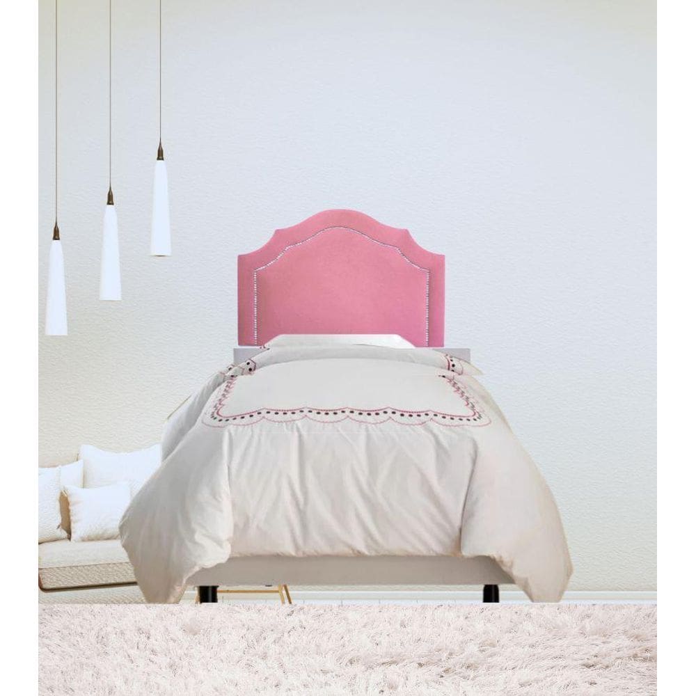 Cabeceira Estofada Solteiro Veludo Rosê Com Tachas Prata