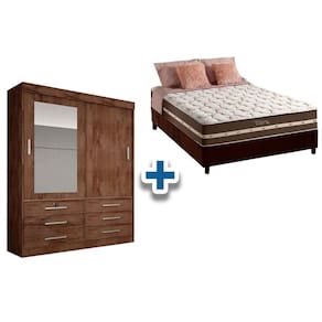 Cama Box Casal + Colchão Classic + Guarda Roupa Sonare Canela