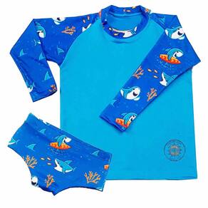 Kit De Sunga Shark Infantil Com Blusa Proteção Solar Uv50+