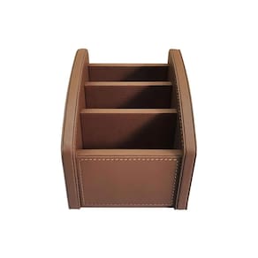 Porta Controle Remoto em Couro Sintético Marrom com 3 Divisórias 16cm TH0074 BTC