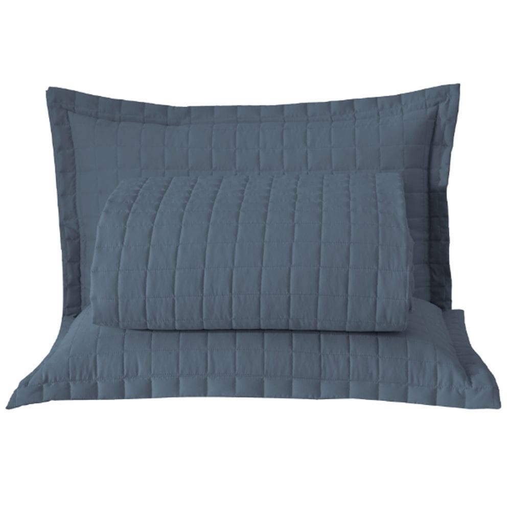 Kit Cobre Leito Colcha Bellini Queen Dupla Face Percal 300 Fios Textura Matelassê 3 Peças - Azul