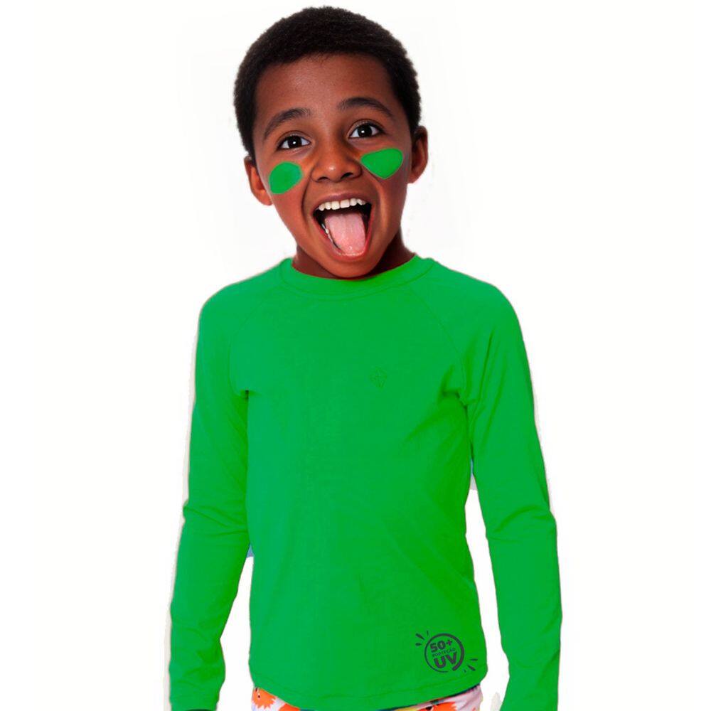 Camiseta Infantil Manga Longa Menino Uv50 Lisa Verde 1 a 14