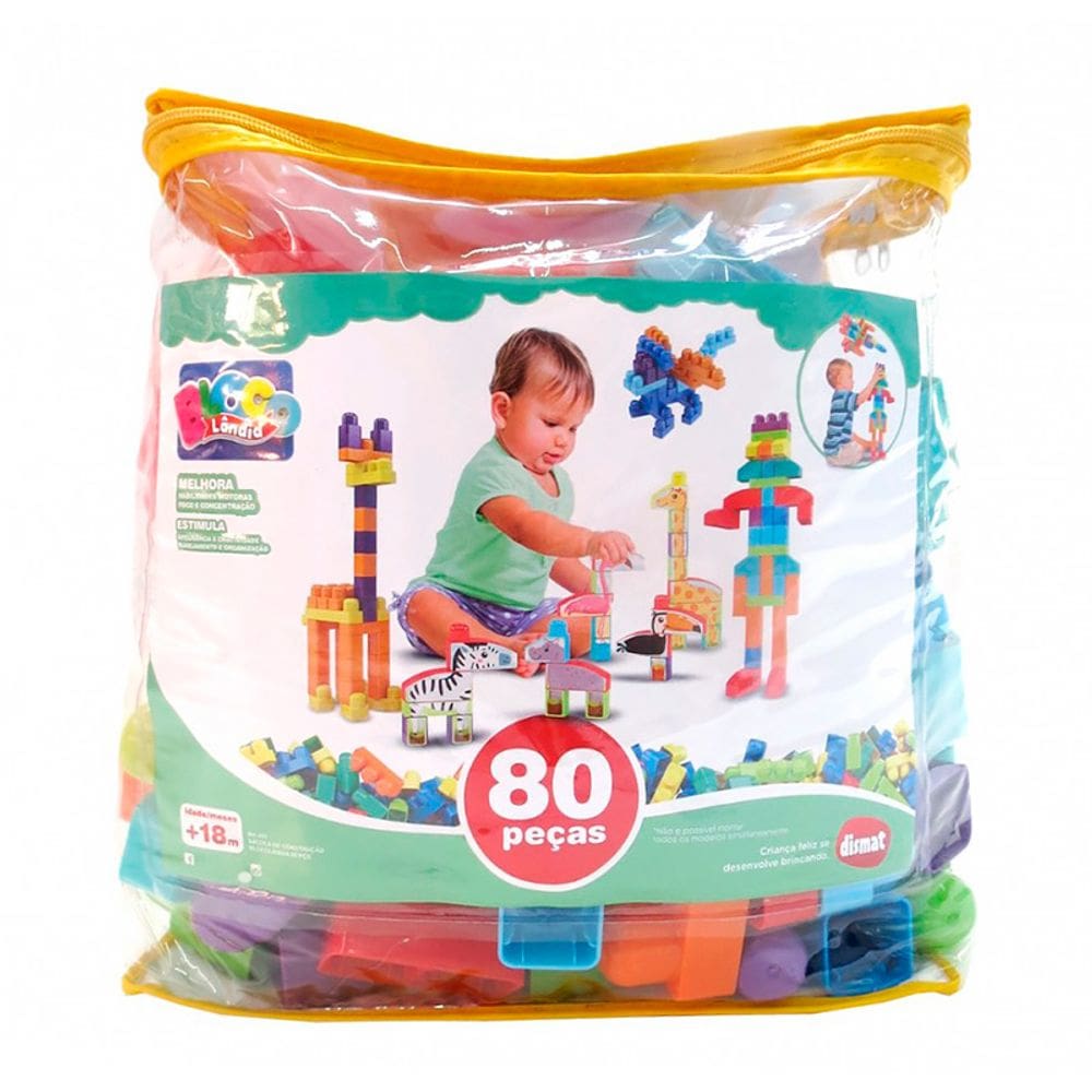 Blocos de Montar Blocolândia Sacola Construção 80 pçs MK451 - Dismat