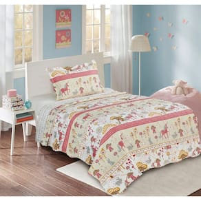 Cobre Leito Solteiro Prink Patchwork Infantil 02 Peças