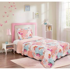 Cobre Leito Solteiro Prink Patchwork Infantil 02 Peças
