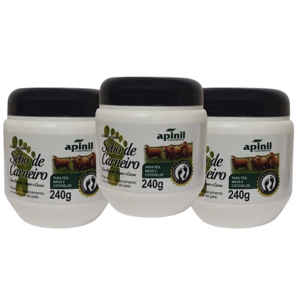 Kit 3 Creme Hidratante Pés e Mãos C Argan e Sebo de Carneiro