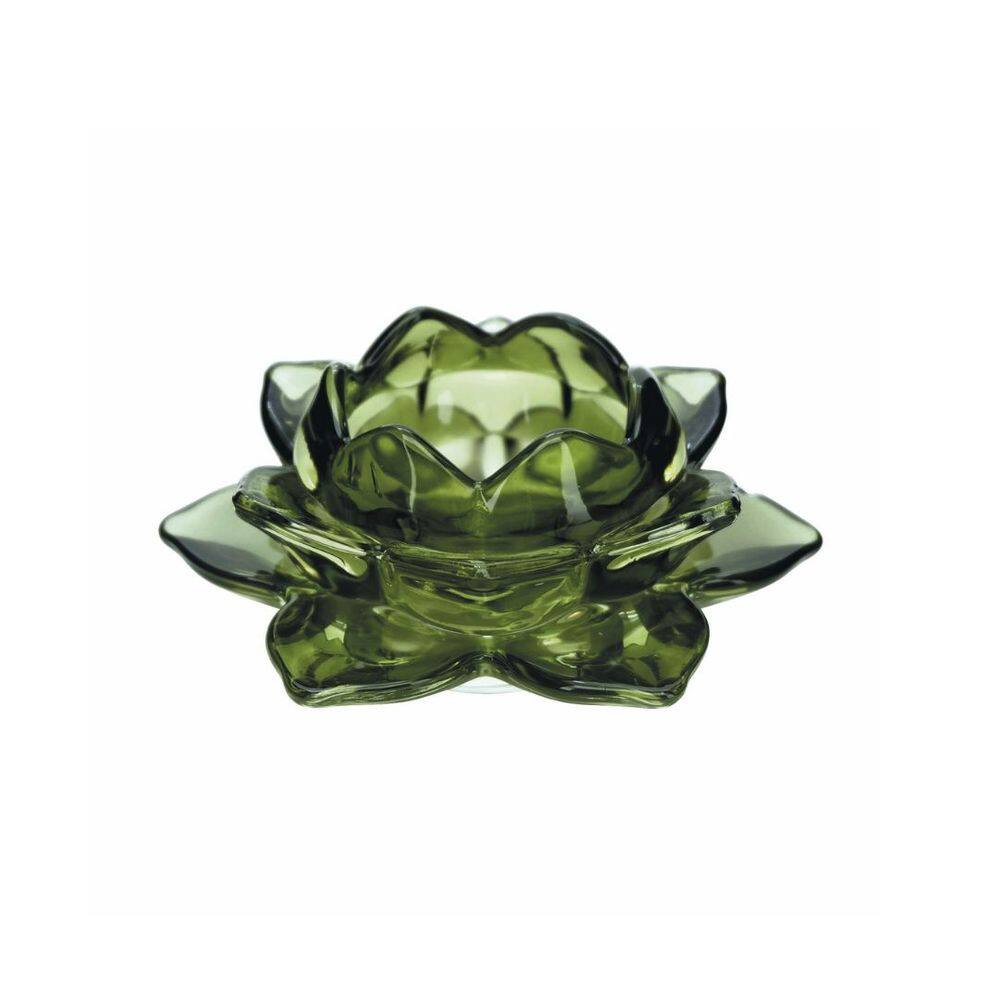 Porta Velas Castiçal Flor de Lotus Vidro Verde Luxo - Tuut