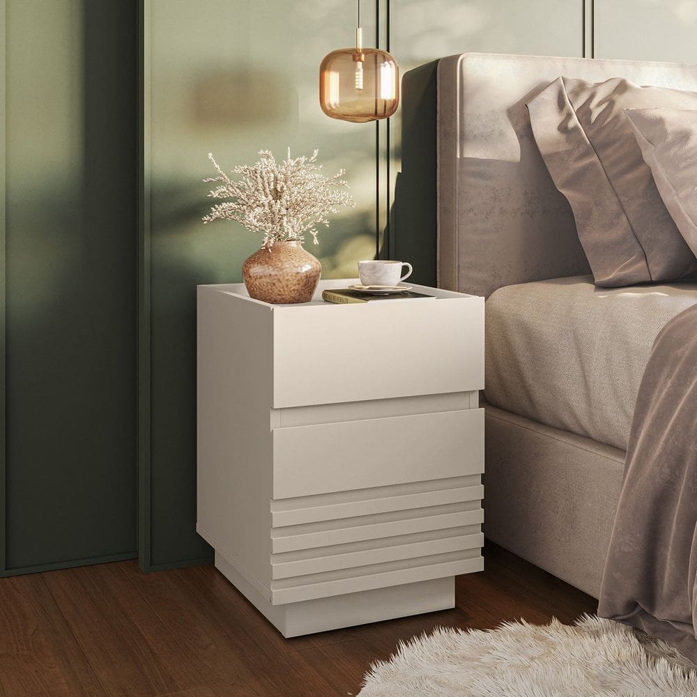 Mesa de Cabeceira 2 Gavetas Samambaia Cabecasa Madeiramadeira Off White