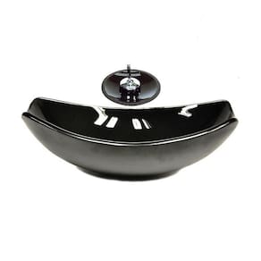 Cuba de Vidro Oval Chanfrada 51cm + Valvula + Torneira Cascata Grafite