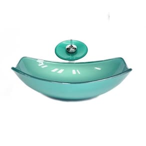 Cuba de Vidro Oval Chanfrada 51cm + Valvula + Torneira Cascata Verde