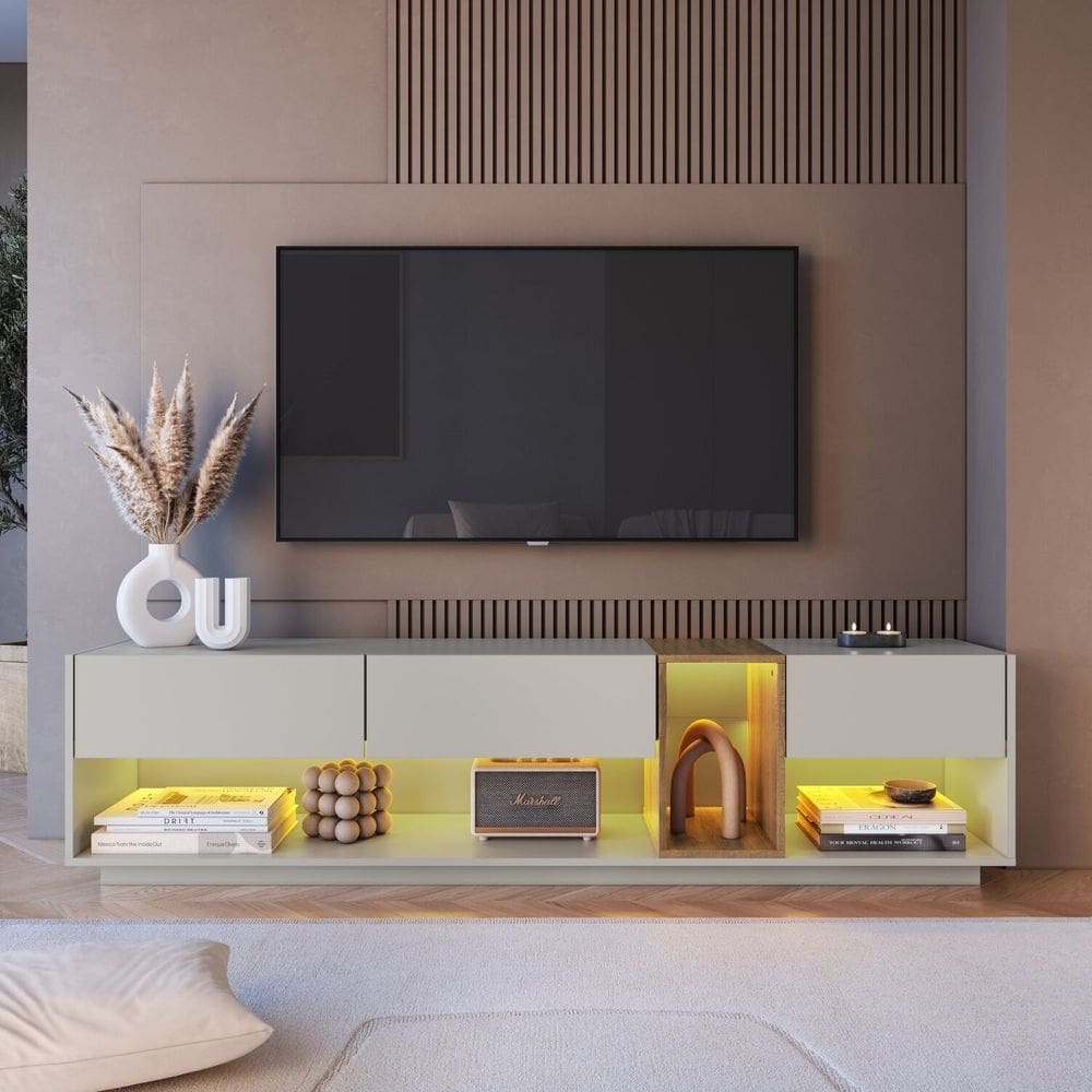 Rack para Tv até 65 Polegadas com 3 Gavetas e 1 Nicho com Iluminação em Led Rgb Ra8001 Mel/Arenas