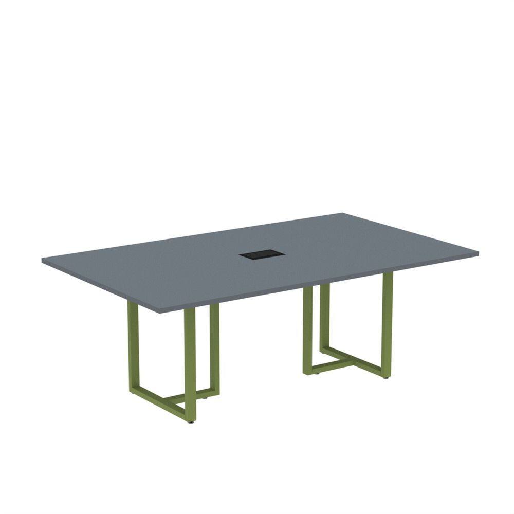 Mesa de Reunião Retangular com Power Box 200x90cm Mr2000p25tub Grafito/Verde Miró