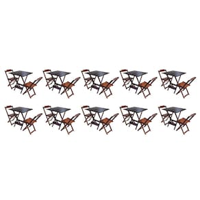 Kit 10 Jogos de Mesa Dobravel com 2 Cadeiras de Madeira 70x70 - Imbuia