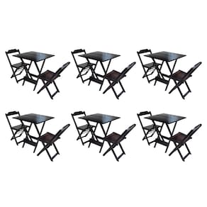 Kit 6 Jogos de Mesa Dobravel com 2 Cadeiras de Madeira 70x70 Ideal para Bar e Restaurante - Tabaco