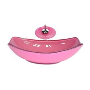 Cuba de Vidro Oval Chanfrada 51cm + Valvula + Torneira Cascata Rosa