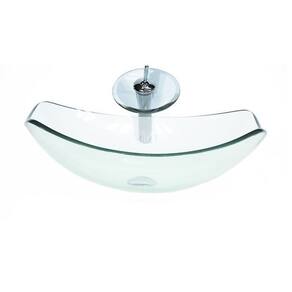 Cuba de Vidro Oval Chanfrada 51cm Jateado + Valvula + Torneira Cascata Jateada